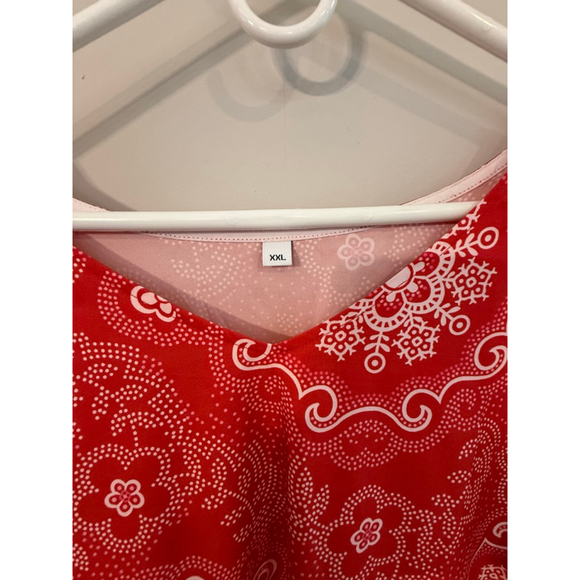 Red Paisley Print Tunic Dress XXL Boho V-Neck 3/4 Sleeve - Picture 3 of 4